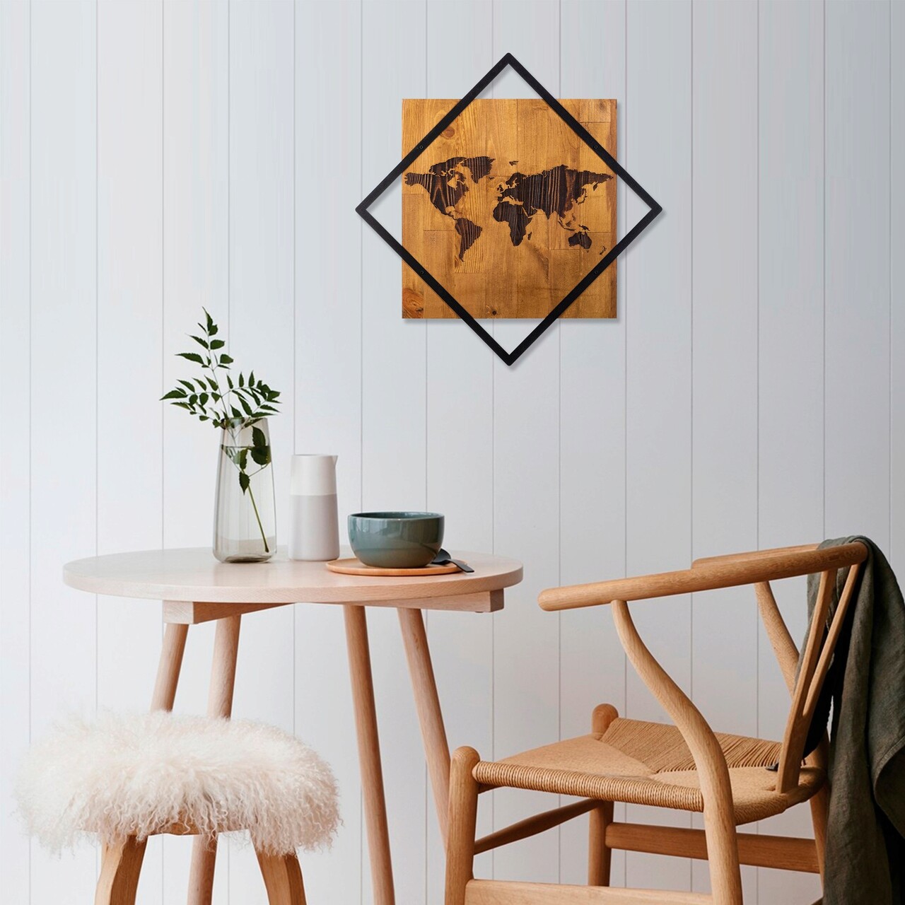 Decoratiune de perete, World 2, Dimensiune: 54 x 54 cm, Nuc / Negru - imagine 6